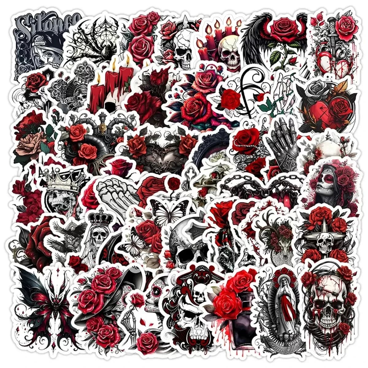 50 pezzi adesivi teschio gotico rosso punk graffiti decalcomanie horror per telefono fai da te laptop chitarra skateboard casco moto valigia