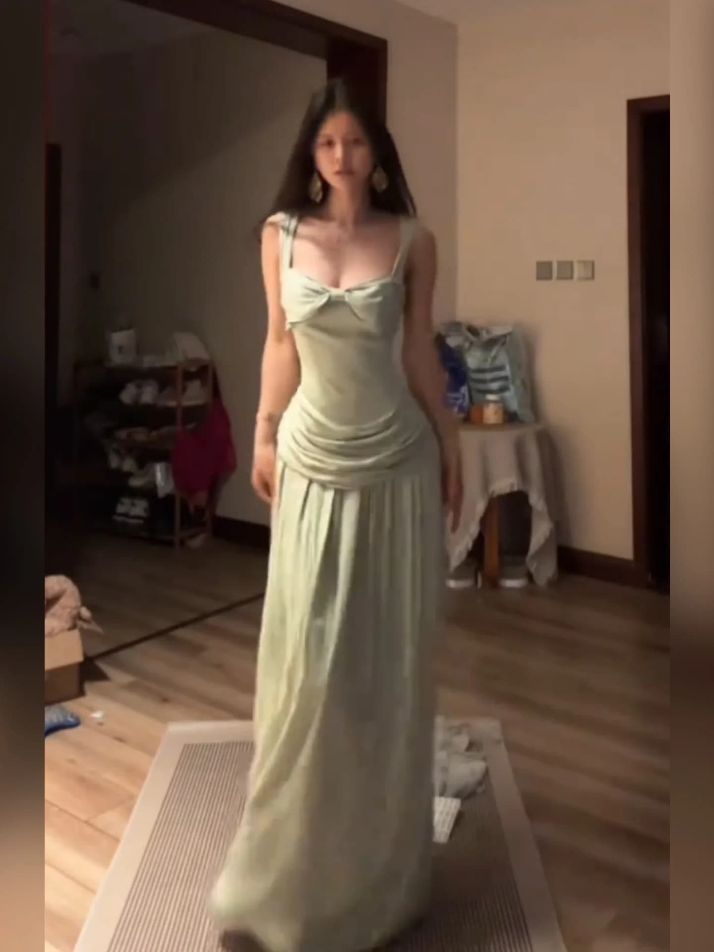 Green Strapless Bodycon Dress Summer Beach Vacation Style Slimming Waist Birthday Long Skirt Women's French Style Polyester B...