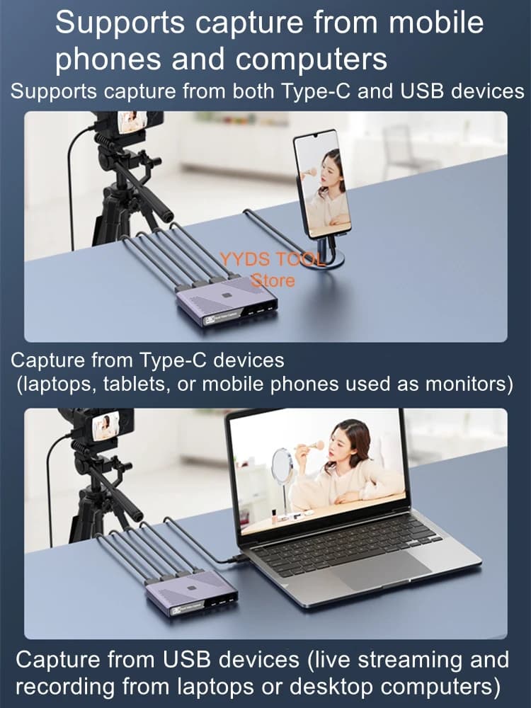 Scheda di acquisizione video a doppio canale per fotocamera DSLR, ingresso 4K ad alta definizione per telefono, streaming live da computer, box di registrazione YUY2
