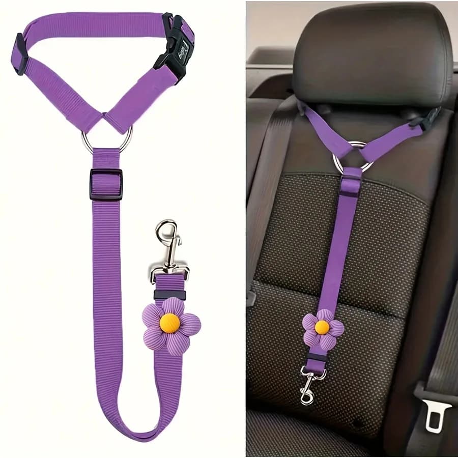 Cintura di Sicurezza per Auto Due-in-Uno per Animali Domestici, Guinzaglio in Nylon, Cintura di Sicurezza Regolabile per Sedile Posteriore, Collare e Imbracatura per Cani, Accessori per Animali
