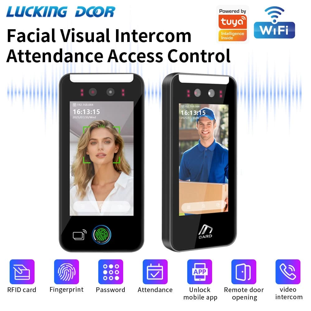 AI50KS Videocitofono da 5 Pollici con Riconoscimento Facciale, WiFi, App Tuya, Controllo Accessi, Rilevamento Presenze Dipendenti, Cloud API Gratuita MQT