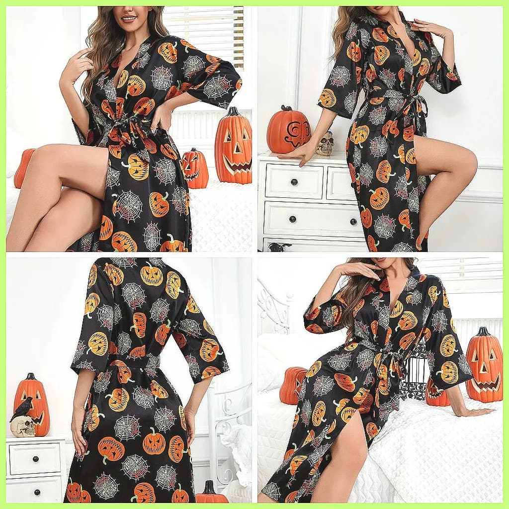 Cardigan Kimono Women's Cardigan with Print Halloween Pumpkin, Long Sleeved Watch for Autumn and Home