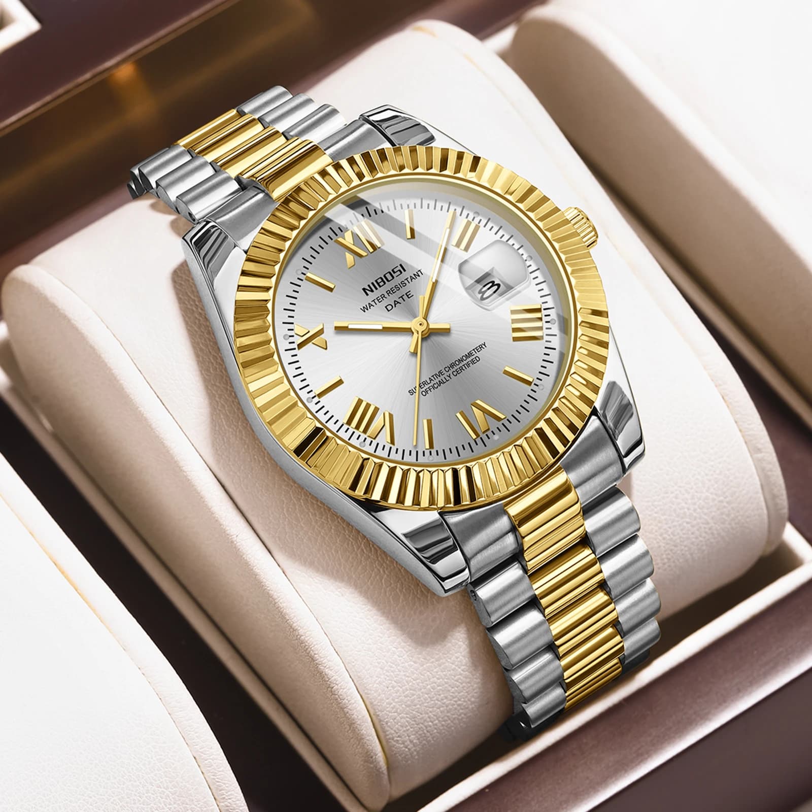 NIBOSI Men's Classic Design Quartz Analog Watch Datejust Fashionable Working Watch Casual Waterproof Stainless Steel Men's Watch