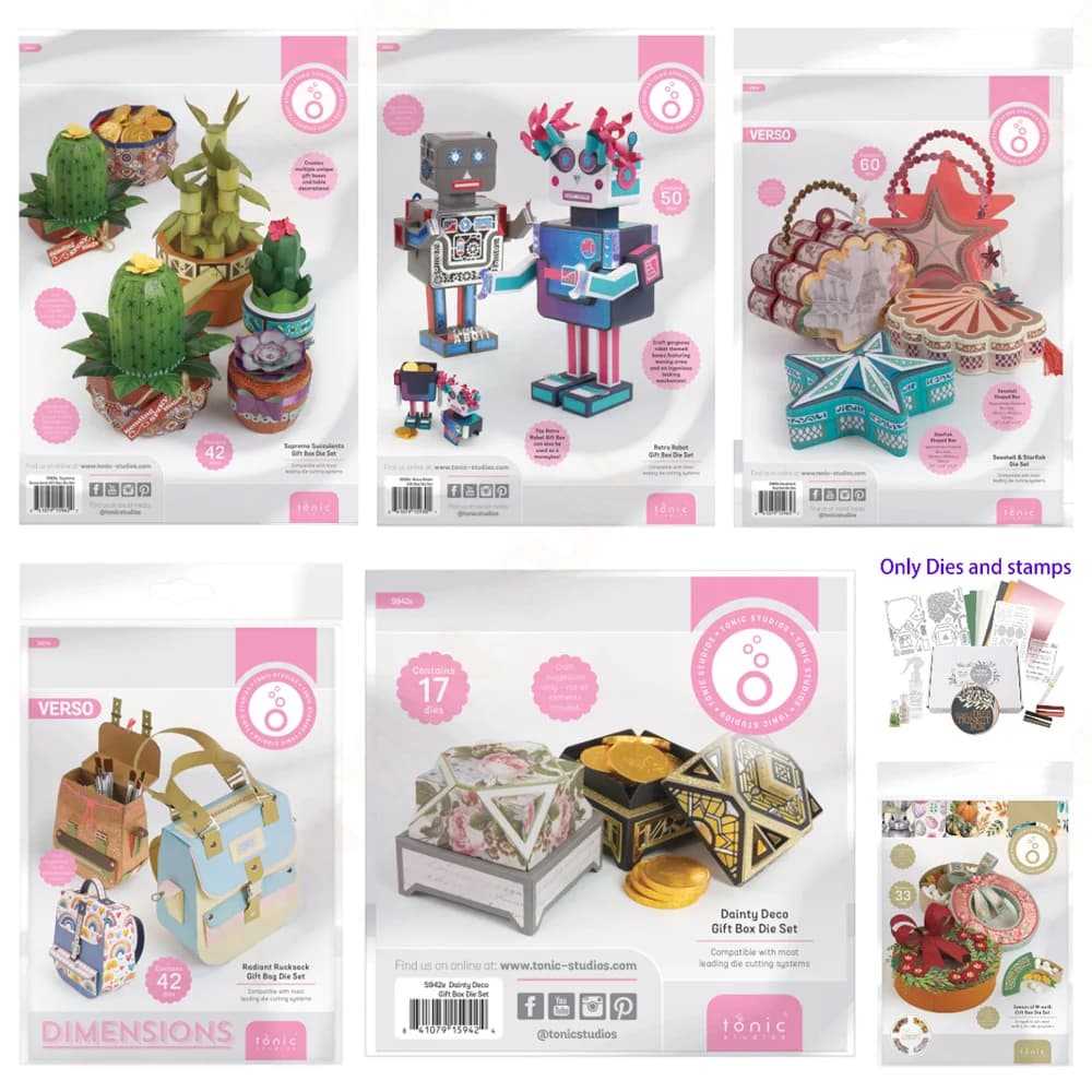 2025 New Tonic Gift Box Die Retro Robot Gift Box Die Set DIY Scrapbooking Greeting Card Handmade Supreme Succulents Die Stencils