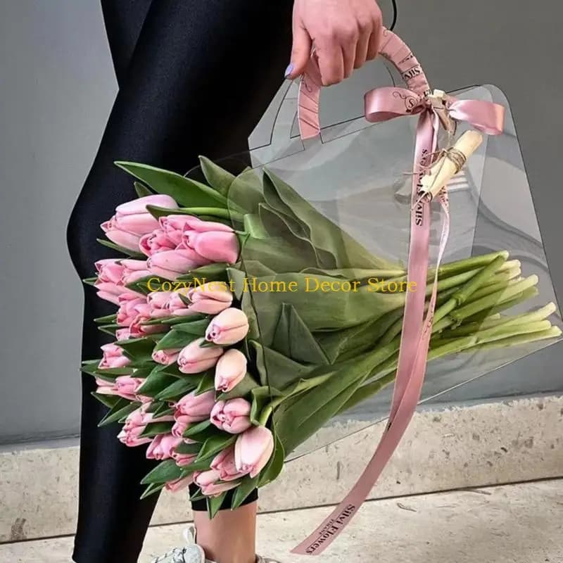 92MF PET trasparente Scatola per fiori freschi Bouquet Borsa Fiori Confezione borsetta Festival Regalo per feste Borsa per rose