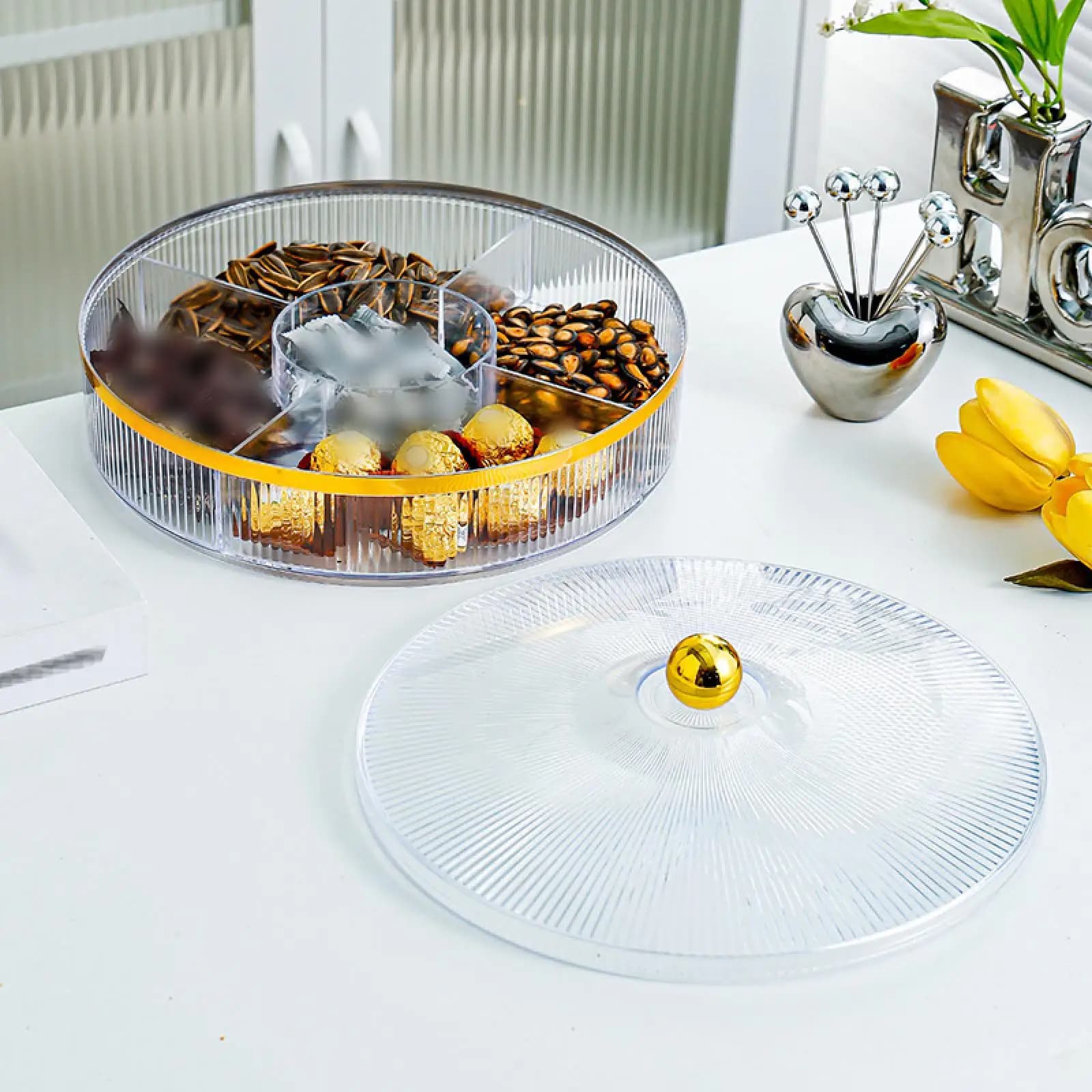 Dried Fruit Holder Tray Decorative Divided Serving Tray Food Storage Container for Sweets Cookies Dessert Party Cakes Snacks