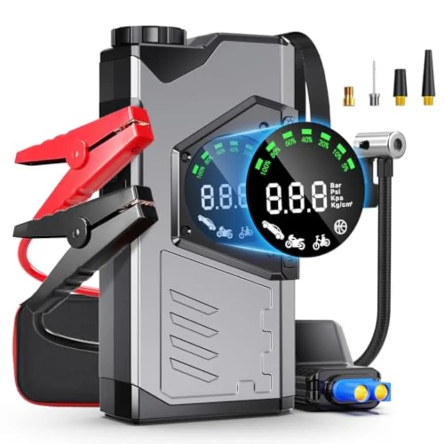 Avviatore di emergenza per auto portatile con compressore d'aria 3000A per avviamento di veicoli di emergenza 150PSI Gonfiatore per pneumatici ad alta pressione 12V Jump