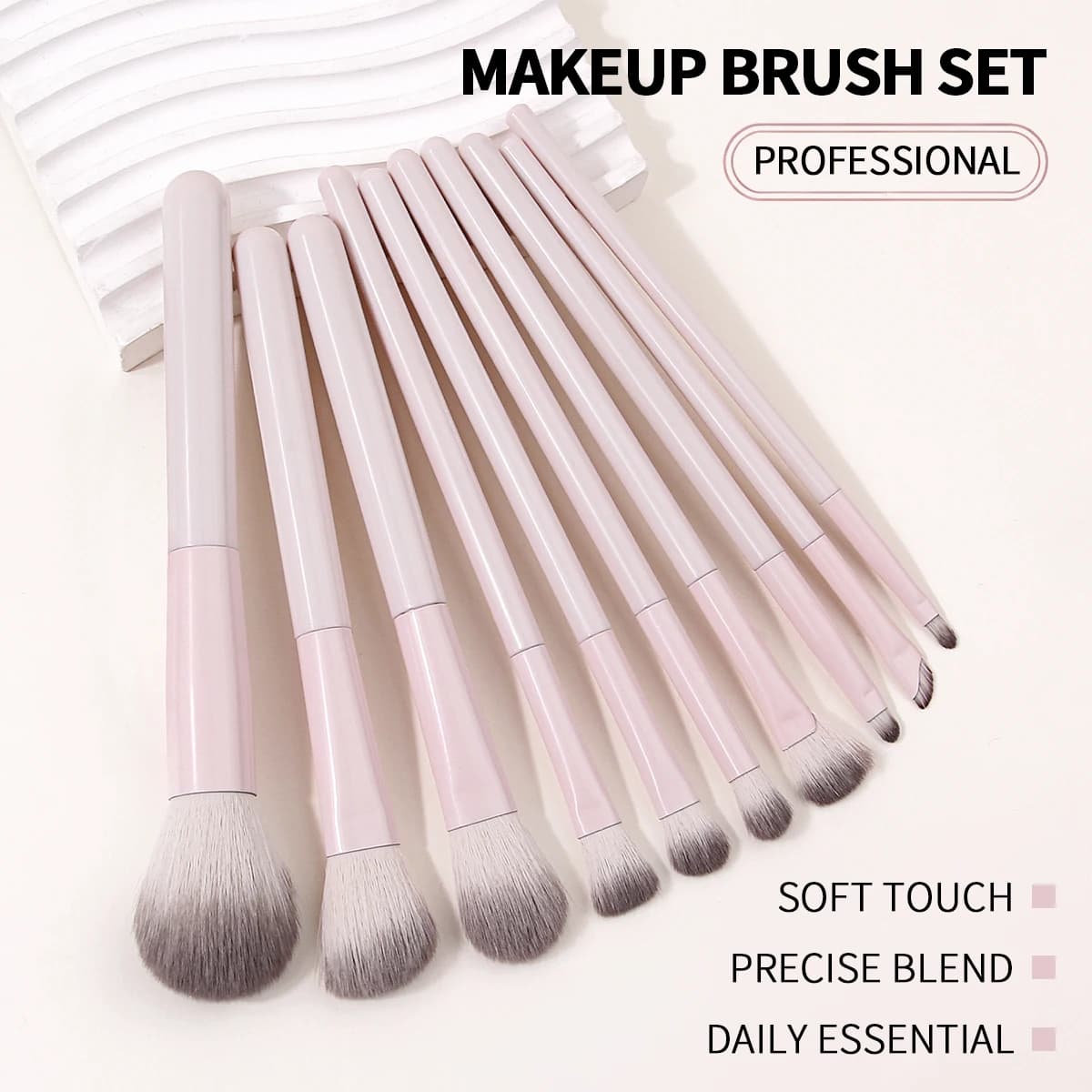 10Pcs Makeup Brush Set,Multi‑Size Brush Head for Powder Blush Foundation Eyeshadow,Professional Tools for Makeup Beginners