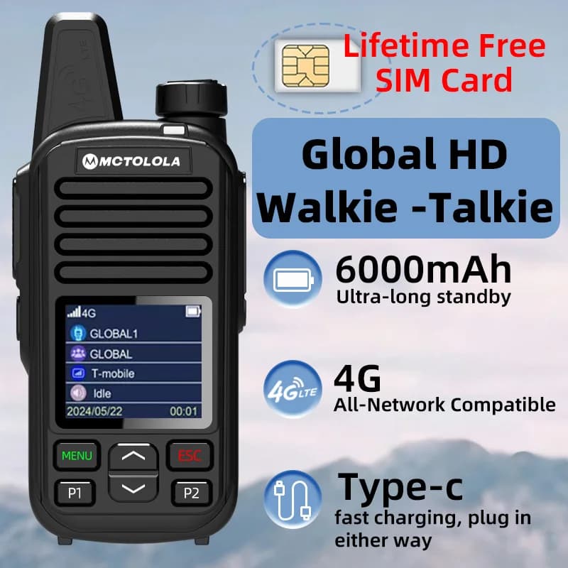 MOTOLOLA SIM con copertura 4G globale gratuita a vita, chiamate a lunga distanza, interfono portatile per comunicazioni in campeggio all'aperto.