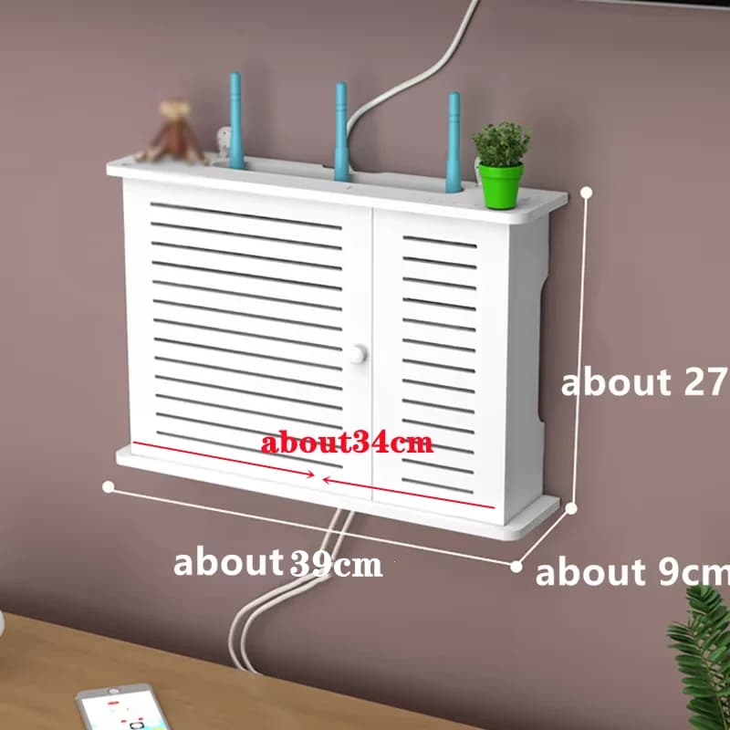 Scatola portaoggetti per mensola per router WiFi wireless Scatola portaoggetti per appendere a parete in legno-plastica Scatola portaoggetti per staffa di alimentazione per cavi Decorazioni per la casa fai da te