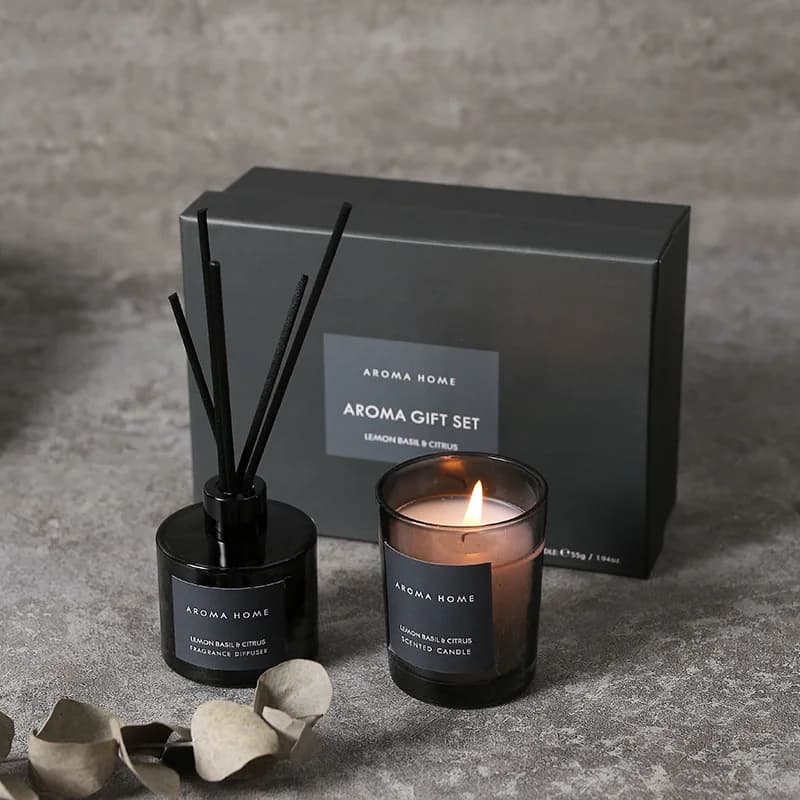 Set di scatole regalo da 2 pezzi aromaterapia olio essenziale Rattan fatto a mano chiaro profumato lampada a candela compagno ritorno regalo diffusore di fragranze