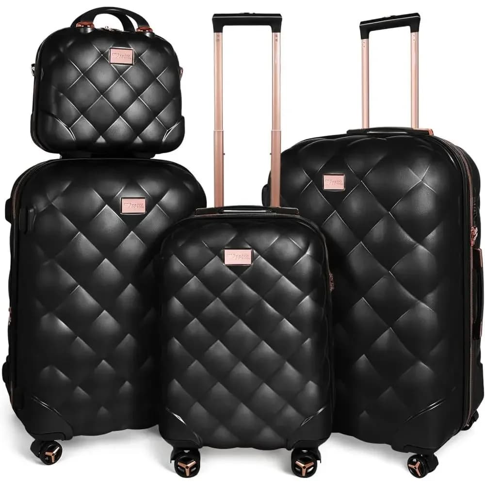 Compact Expandable Hard Case Luggage with Wheels, Carry-On Size, TSA Lock, Black