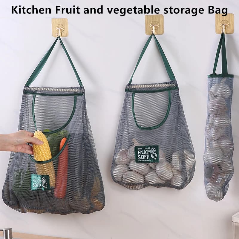 Storage bags reusable mesh bag to hang from kitchen mesh bag for preservation of fruits and vegetables for ginger garlic potatoes onions