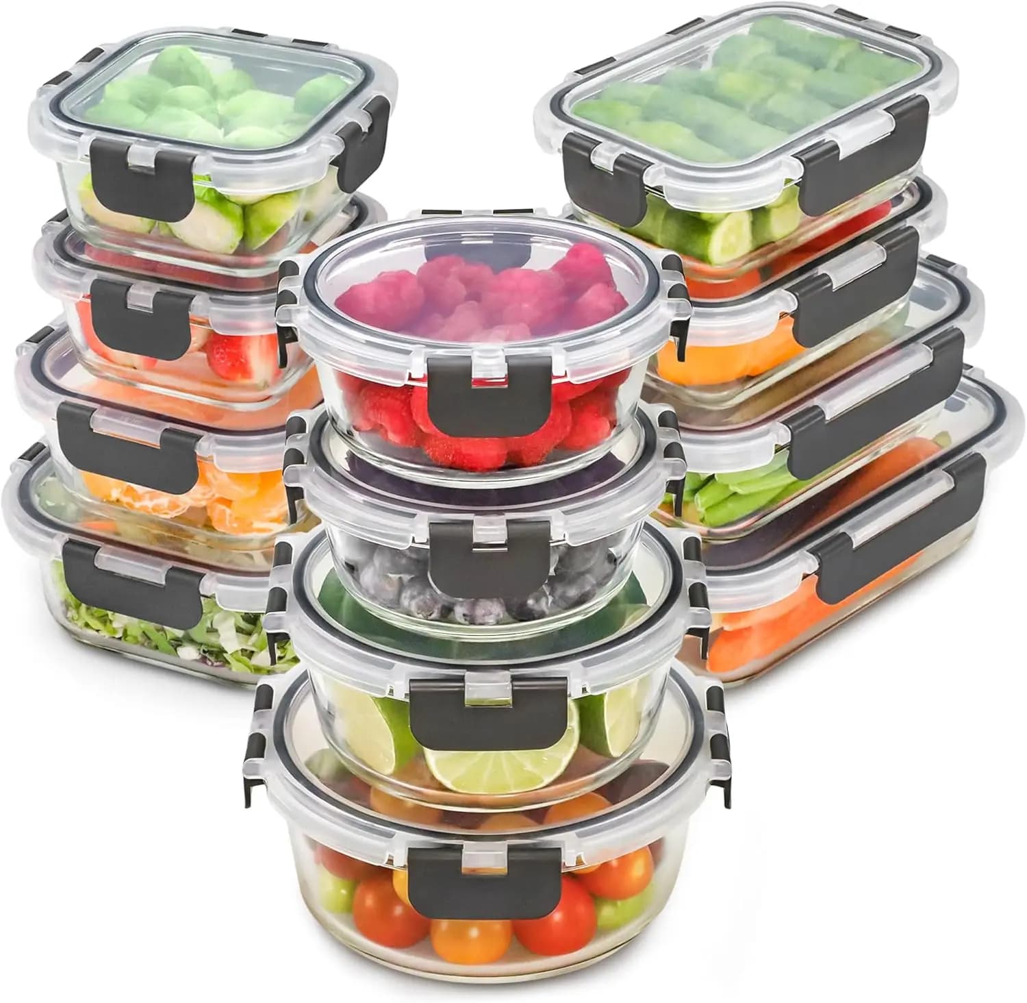 Contenitori in Vetro con Coperchi, 24 Pezzi, 12 Contenitori con 12 Coperchi, Contenitori in Vetro per Preparazione Pasti, Pranzo e Conservazione Alimenti