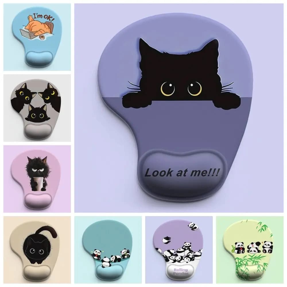 Tappetino per mouse antiscivolo per animali dei cartoni animati, morbido silicone, comodo poggiapolsi, supporto ergonomico per polso da tavolo con superficie liscia