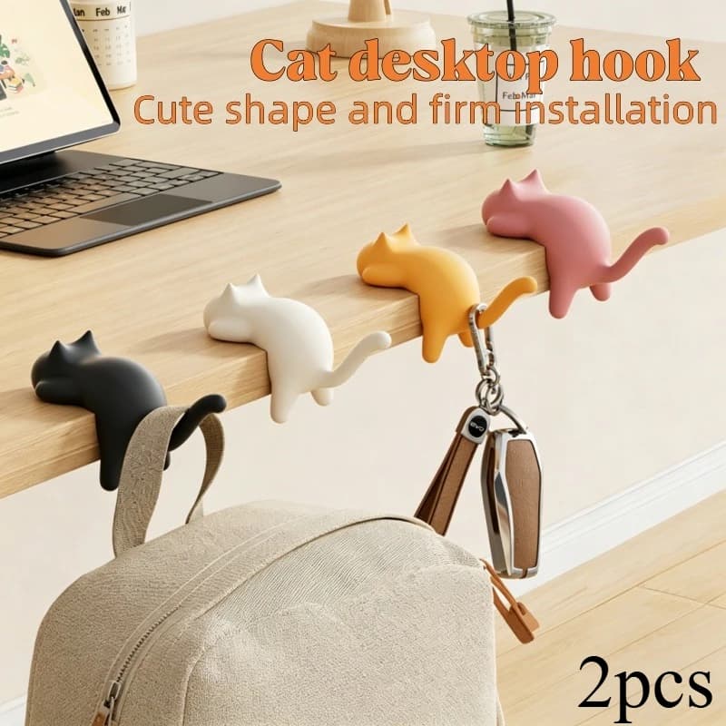 2pcs Cat Table Edge Hook Portable universal Adhesive Hook Backpack Data Line Storage Hook Punching-Free Bag Special Storage Hook