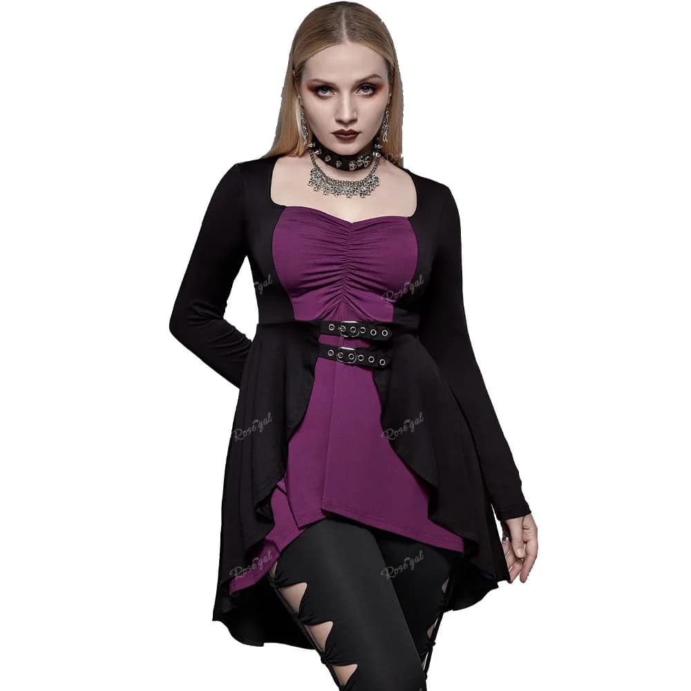 Women's strong gothic top with laces on the back T-shirt in tunic with two-tone increspati eyelets with long sleeve buckle and low high edge