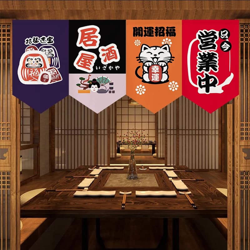 Ristorante Ramen in stile giapponese Noren Tenda per porta corta Izakaya Mezza tenda sospesa Decorazione divisoria da cucina in tessuto