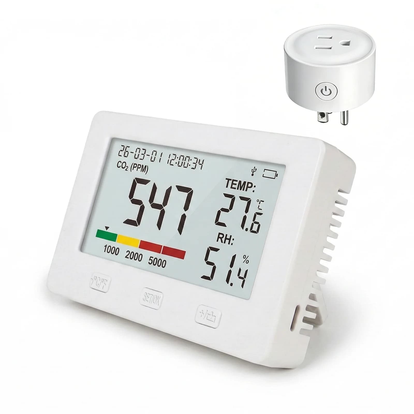 TW22 CO2/CO Monitor, Smart Socket Interconnection, Data Export & Over-Threshold Alarm Linkage, Perfect for Home, Office