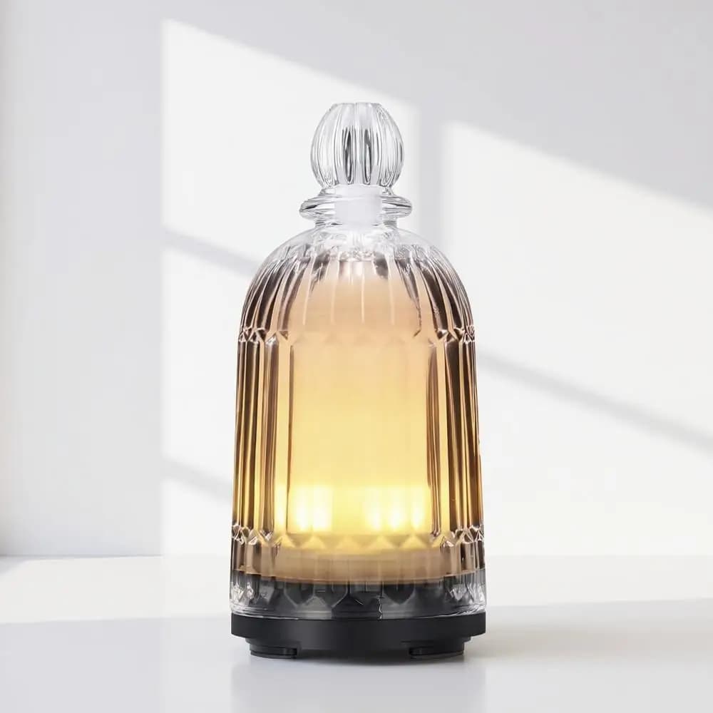 Diffusore di oli essenziali, copertura in vetro e serbatoio in plastica con 7 luci LED a colori cangianti, spegnimento automatico per casa, ufficio, spa, 120 ml
