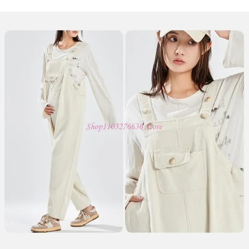 R6FD Fleece Lined Pregnancy Pants Reinforced Suspenders Multiunctional Pockets