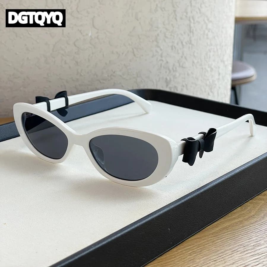 Occhiali da Sole Cat Eye per Donna, Montatura Ovale Vintage di Lusso, Occhiali da Sole Ellittici Quadrati con Fiocco per Donna