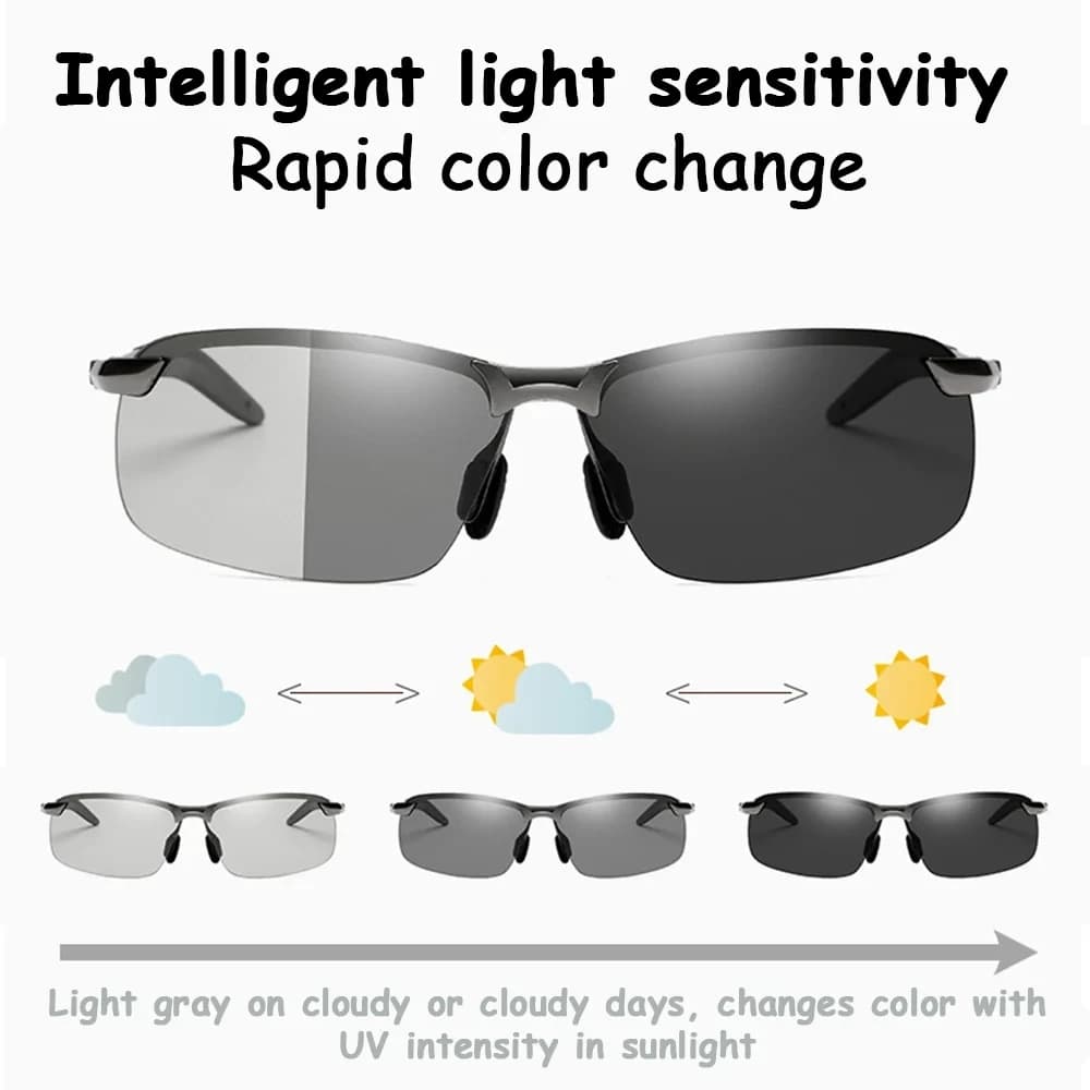Men's photochromatic sunglasses Polarized chameleon guide glasses Male sunglasses changing color Sunglasses for daytime night vision