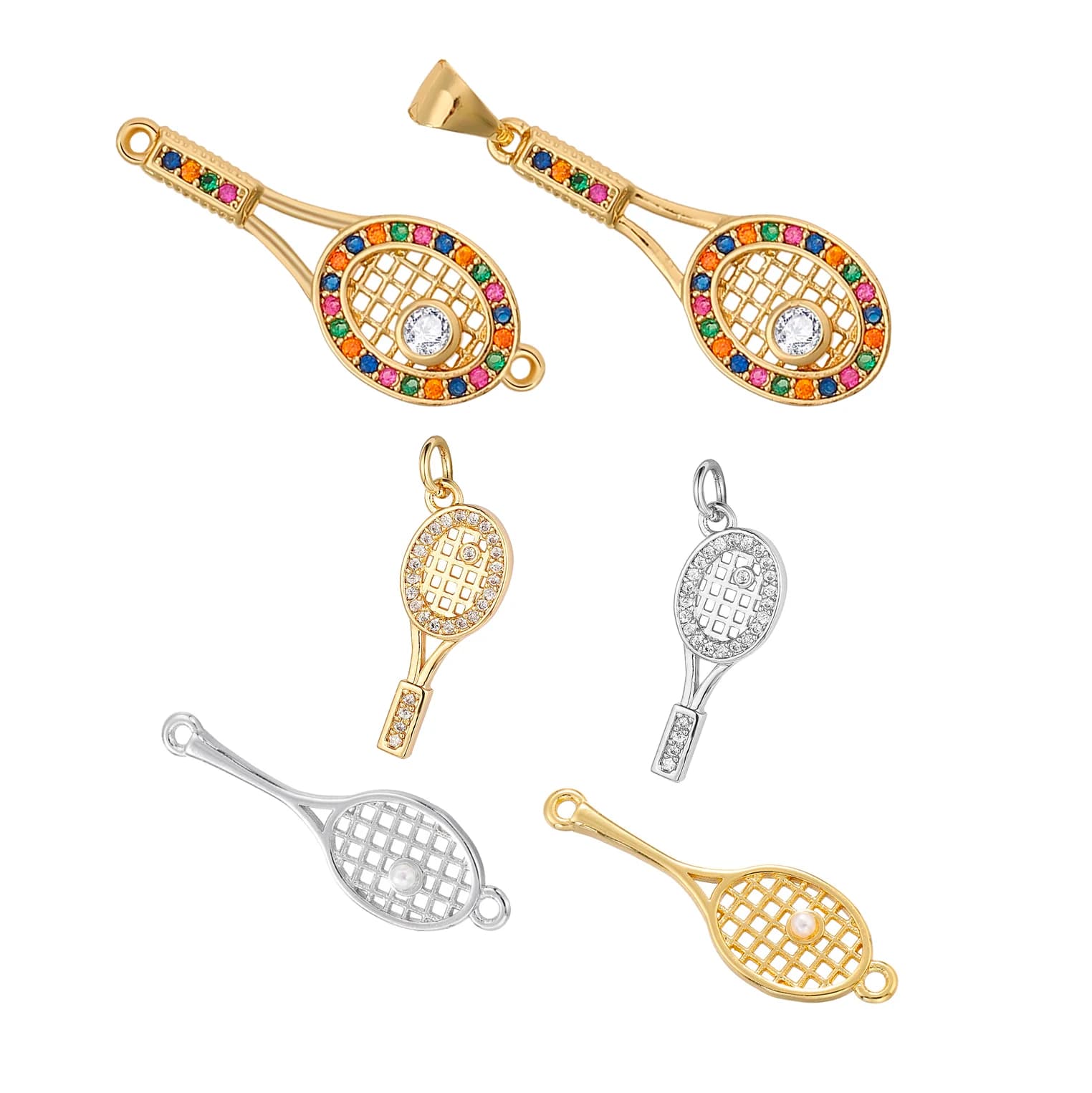 AAA Cubic Zirconia Crystal Brass Plated Gold Tennis Spool Pendant with DIY Pendant 2024 New Fashion CZ Stones copper jewelry results