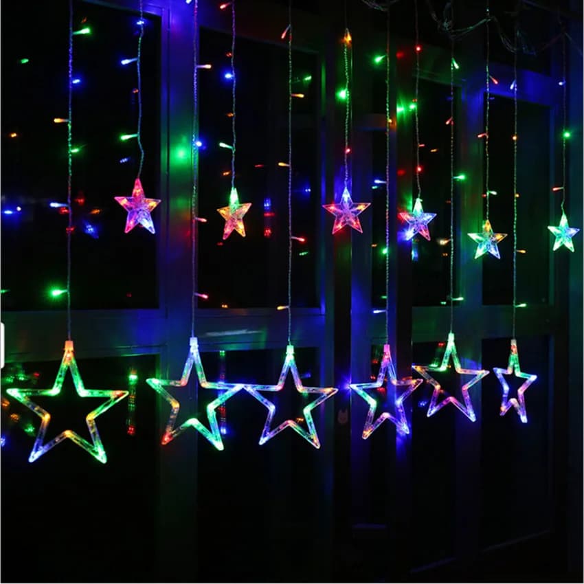 2.5M 138leds 8 modalità Stella Led Tenda Ghiacciolo Luci della stringa Vacanze romantiche Luce di Natale per la festa della ghirlanda di nozze del Ramadan