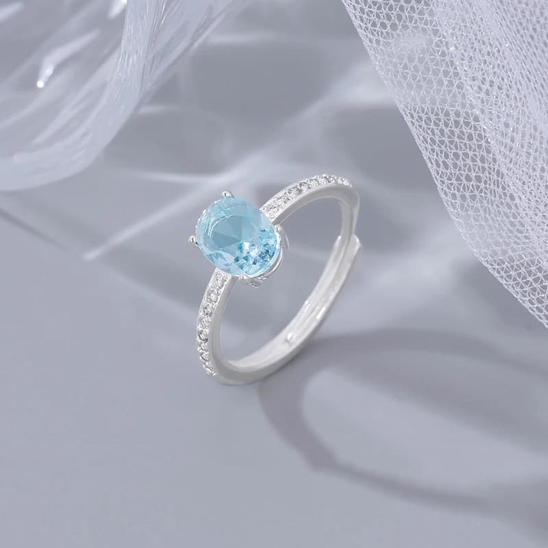 Nuovi anelli con gemme blu mare freschi e semplici per donna, anello ovale di lusso leggero con diamanti, regolabile, gioiello da festa, idea regalo