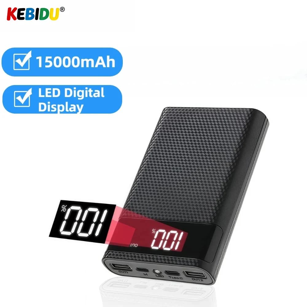 KEBIDU Guscio Power Bank Dual USB Type-C 5V Fai-da-te, Custodia per 4x18650, Scatola di Ricarica Batteria Rimovibile Senza Batteria