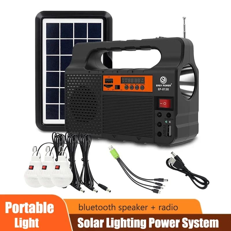 Generatore di energia del sistema di illuminazione solare portatile esterno Pannello solare da 6 W 3 lampadine a LED Banca di energia solare di emergenza per il campeggio domestico