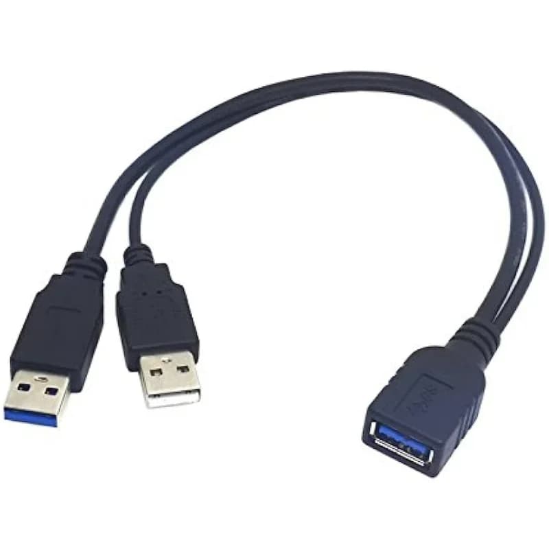Cavo di prolunga sdoppiatore a Y da USB 3.0 femmina a doppio USB-A maschio da 0,3 m per alimentazione extra e dati per disco rigido SSD HDD esterno da 2,5 pollici