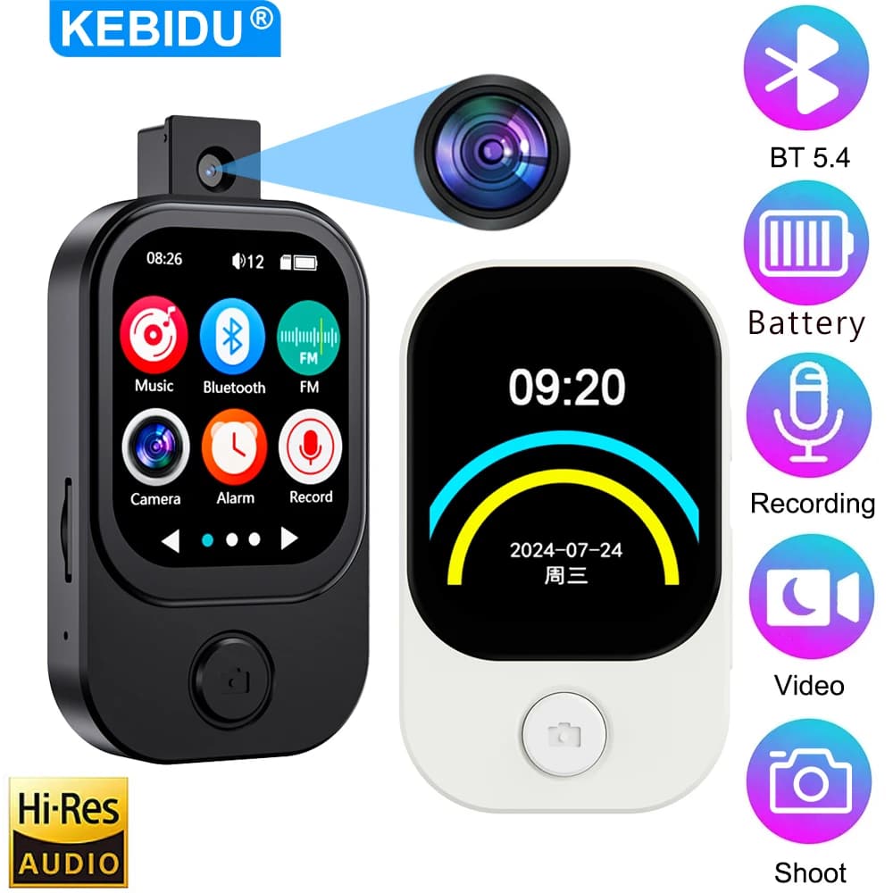 KEBIDU MP4 MP3 Portable Bluetooth 5.4, HiFi Music Reproducer, Video Recorder, Sport Walkman with Integrated Camera, FM Radio and Vocal Recorder
