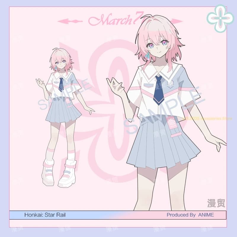 Game Honkai：Star Rail March 7th JK Sailor Uniform Summer Short Sleeve T-shirt Tee Tops Skirt Suit Cosplay Costume