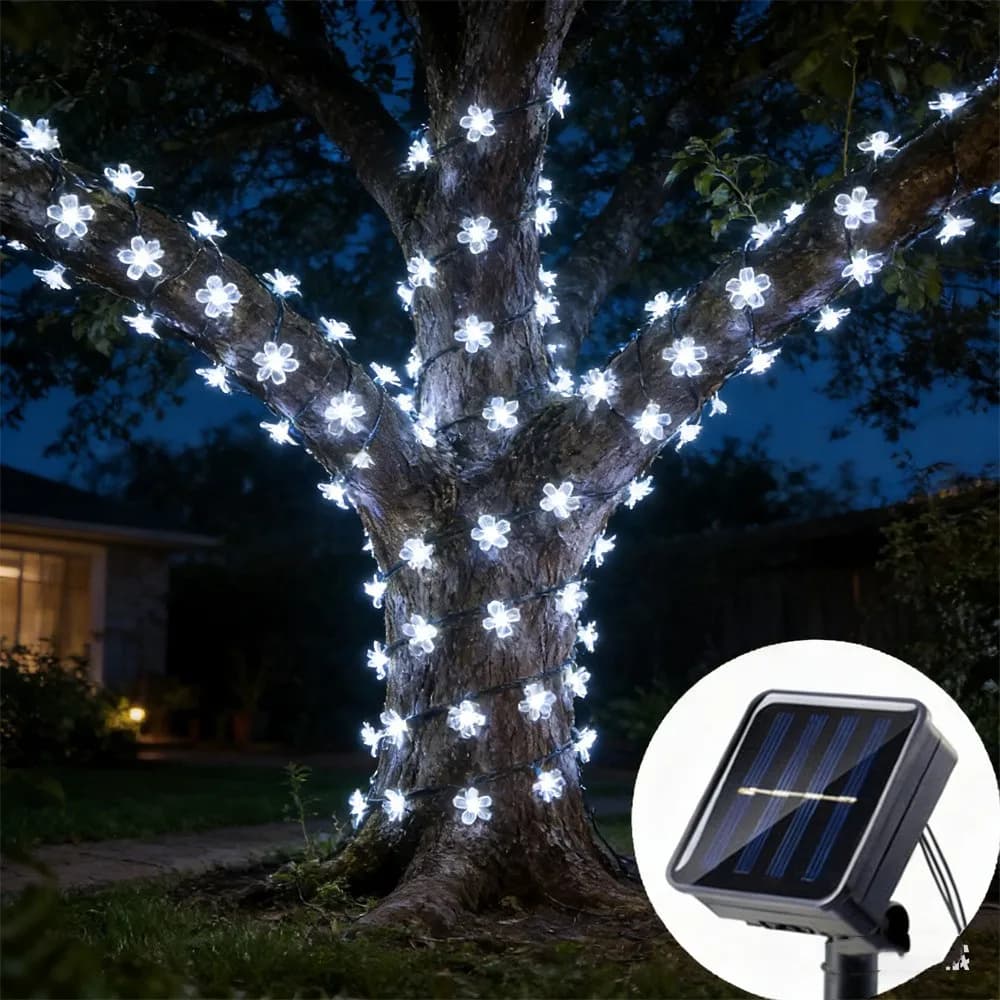 Luci Solari a Forma di Fiori di Ciliegio, Ghirlande Luminose per Giardino, Luci a Stringa Solari per Esterni Impermeabili, Lampade Decorative per Prato e Vialetti, Decorazioni Natalizie