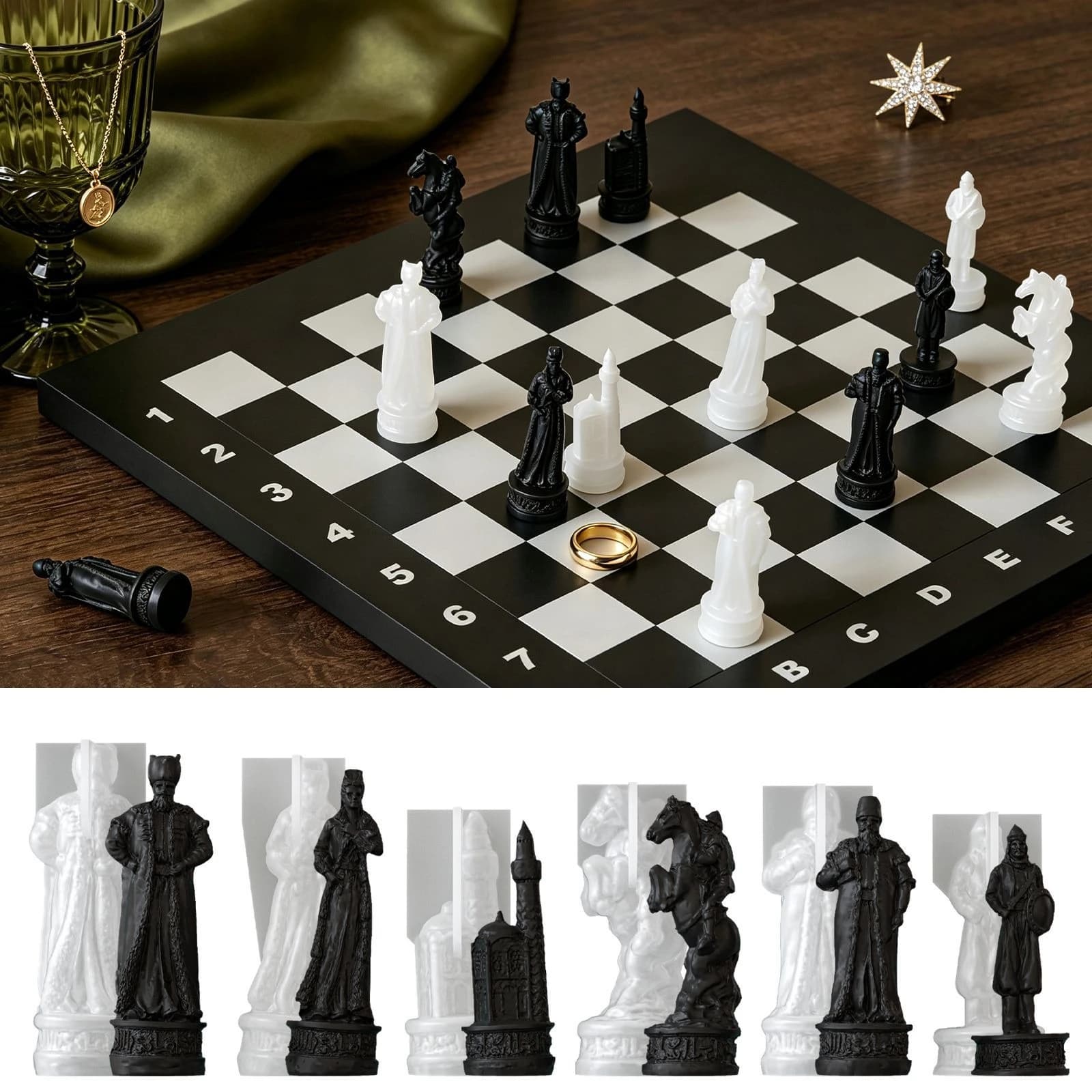 DIY Crystal Epoxy Resin Mold 3D Chess Piece Silicone Mould For Resin Queen King Soilder Castle Casting Chess Mold Sets