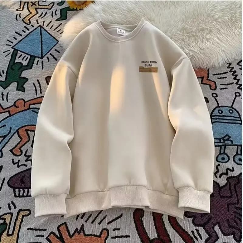 Men's Spring Autumn Round Neck Letter Printing Hoodies Sweatshirt Fashion Fleece Lined Loose Stylish Long Sleeve Pullover