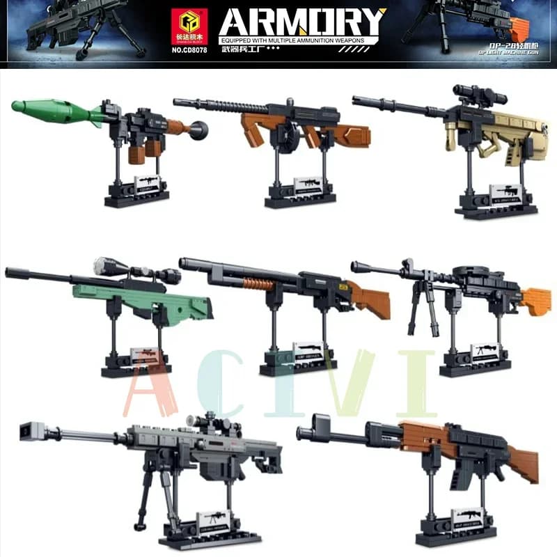 Blocchi di costruzione tecnici giocattoli Pistola AK47 Revolver Submetrico Sniper Barrett WW2 Esercito militare Guerra SWAT Arma Modello per bambini