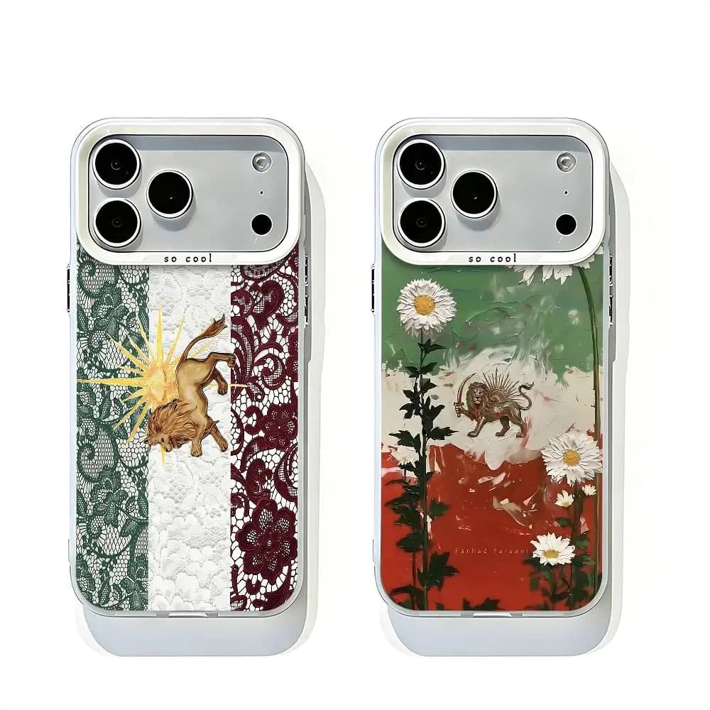 Shir-o-Khorshid I-Iranian White Matte Bumper Cover For iPhone 17 16 15 14 13 12 11 Pro Max Plus Air XR Large Camera Hole Case