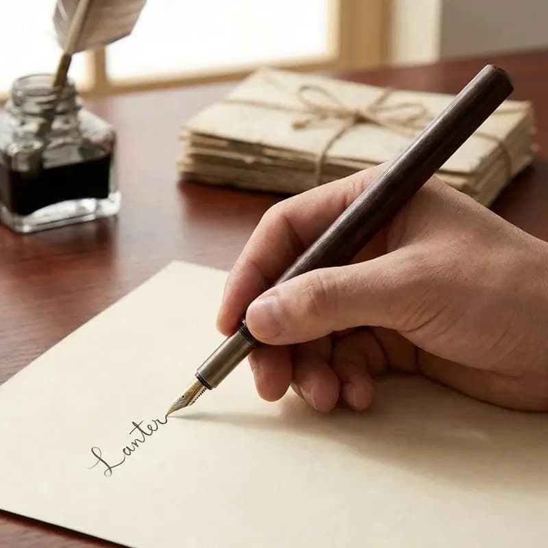 Retro Wood Bronze Fine Nib Fountain Pen Luxury Executive Business Writing Office Art Calligraphy Gift Set
