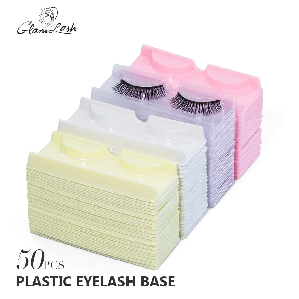 GLAMLASH 50 pcs Eyelash Plastic Trays 25mm Visone Eyelash Vacuum Tray Holder Rectangle Tray Trays