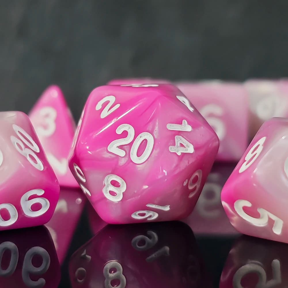 Set di 7 Dadi Poliedrici Effetto Marmo Rosso e Bianco (D4, D6, D8, D10, D12, D20) per DND Dungeons & Dragons, Giochi di Ruolo, MTG e Giochi da Tavolo