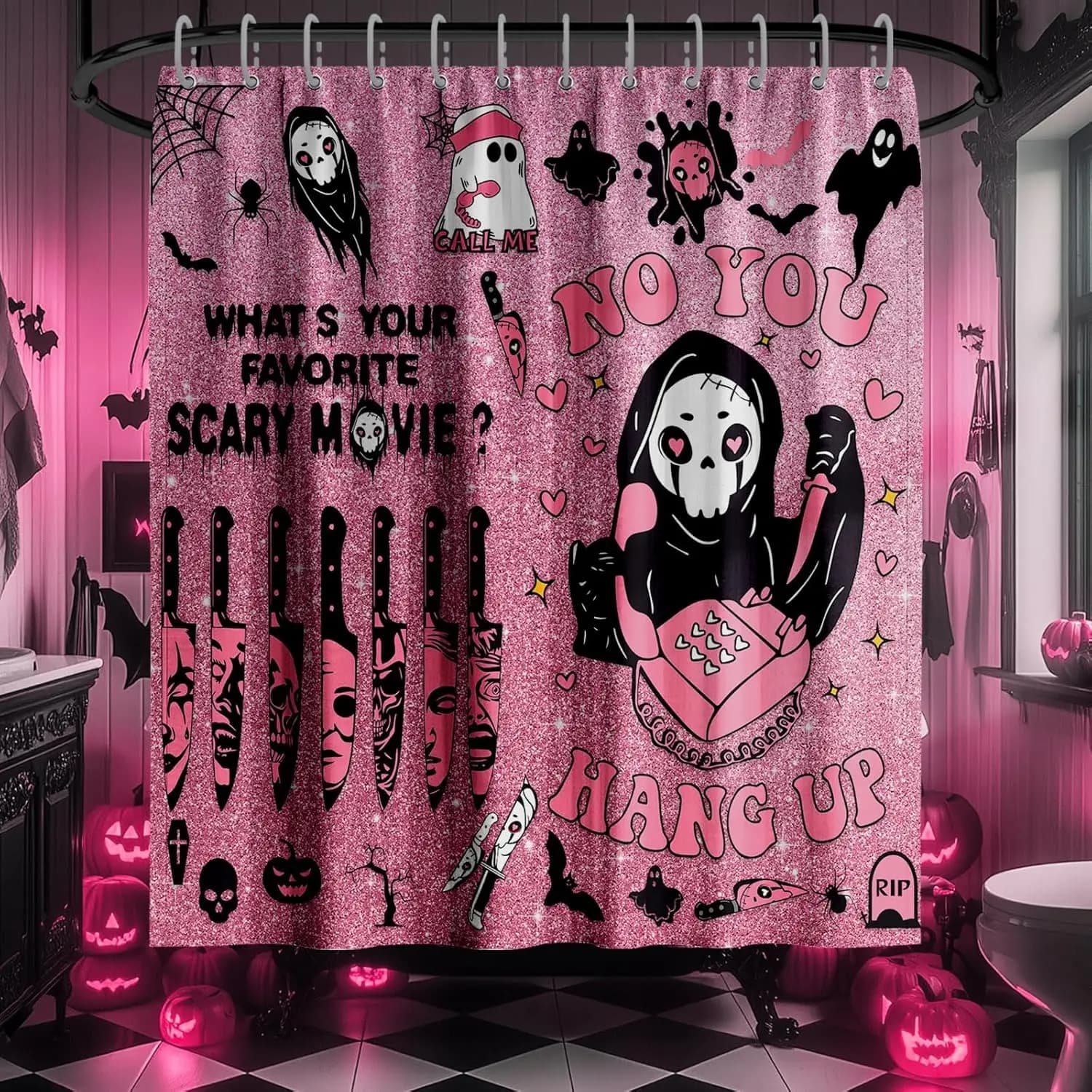 Tenda da doccia con faccia d'orrore gotico spaventoso, divertente arredamento per il bagno di Halloween, tenda in poliestere impermeabile 72x78 con ganci