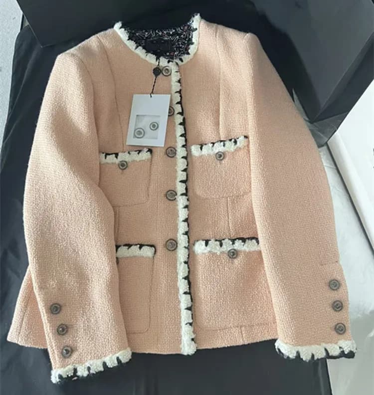 Customization European women's clothing new summer styles 2026 Long-sleeved lavender-colored single-button tweed coat skirt set