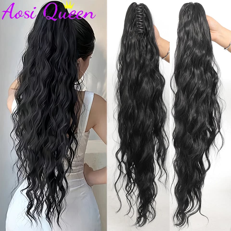 AOSI Horsetail Extension Clip for Synthetic Claw in Hair Extensions Corrugated Horsetail Wig Long Horsetail for Women