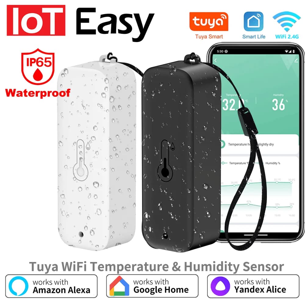 Tuya WiFi Sensore di umidità della temperatura Termometro impermeabile con telecomando tramite APP Smart Life Funziona con l'Assistente Google Alexa