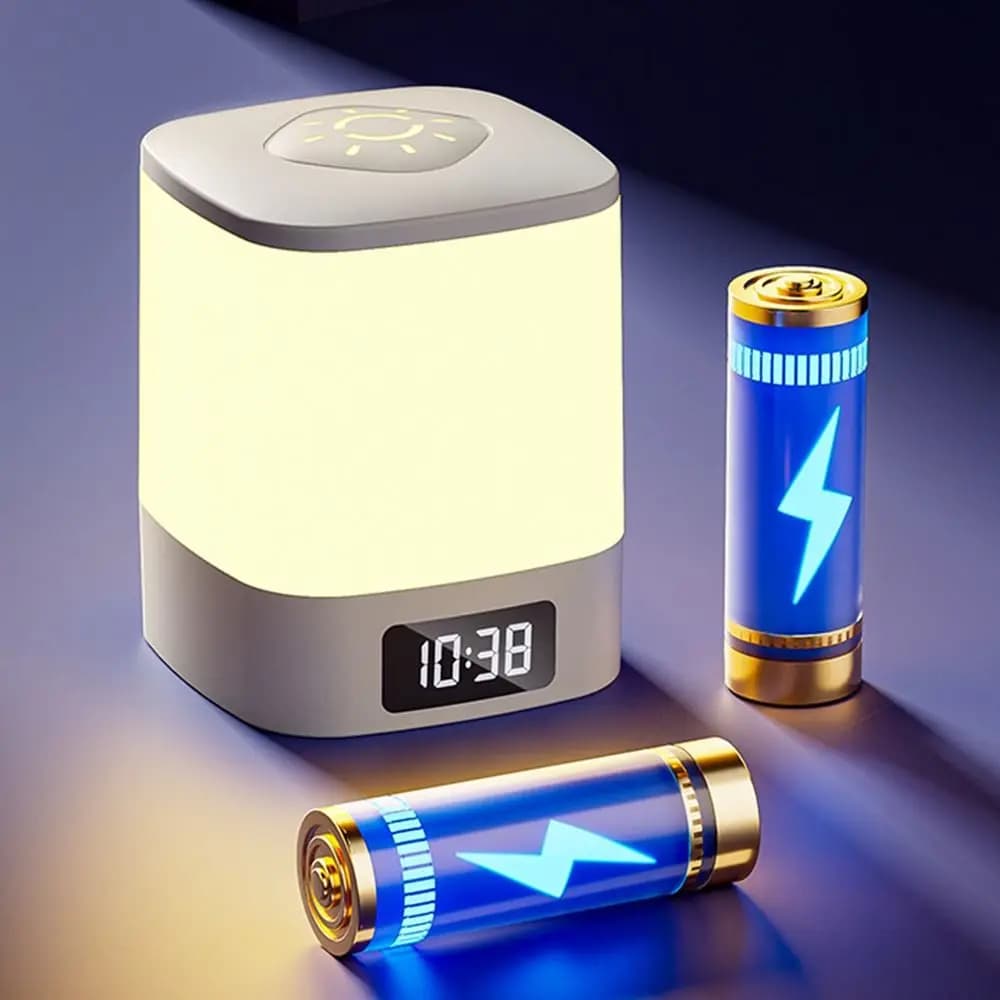 Luce notturna portatile a LED touch Luce dimmerabile Sensore tattile Orologio Luce notturna Display dell'ora wireless Lampada da scrivania Armadio da cucina