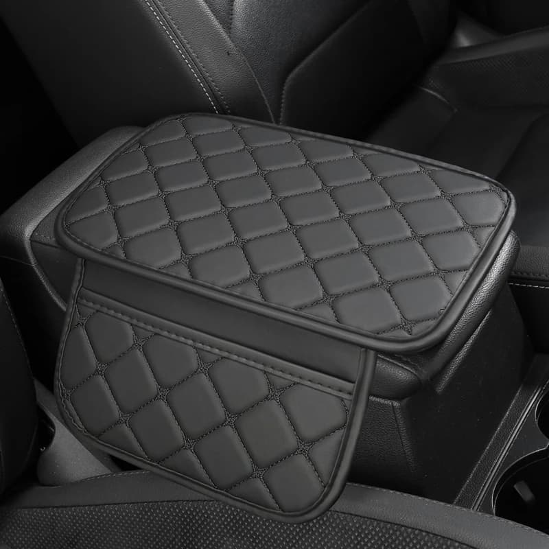 Cuscino per bracciolo per auto in pelle PU con texture a stella, cuscino di protezione per console centrale, doppia tasca o senza tasca
