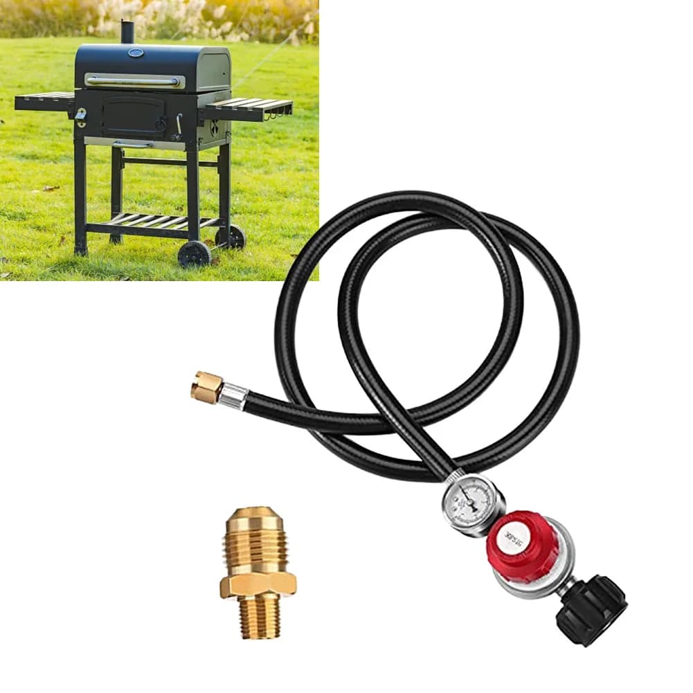 Set Regolatore Propano 0-30PSI, Adattatore per Ricarica Gas Propano per Fornello da Campeggio, Adattatore per Bombola Gas Butano con Tubo da 4FT e Manometro per Griglie